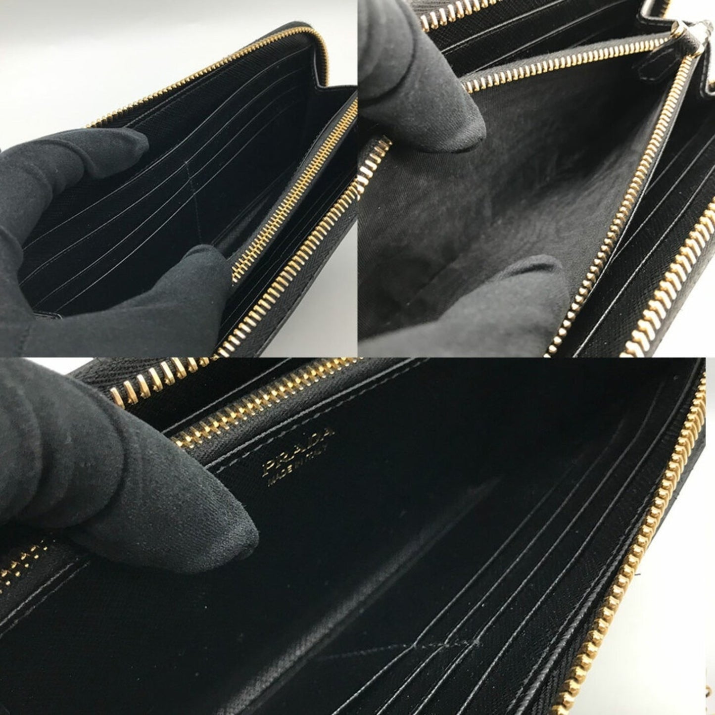 Prada Long Wallet Round Saffiano Leather Black