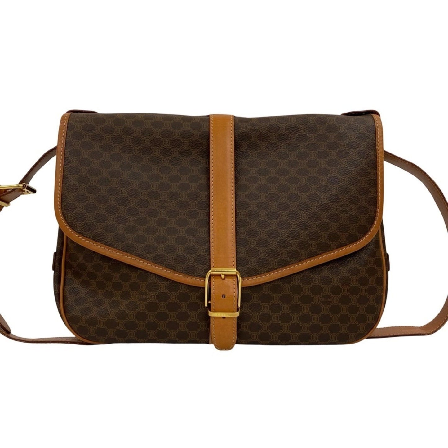 Celine Macadam Blason Pattern Leather Shoulder Bag/Sacoch/Body Bag Brown 013-5