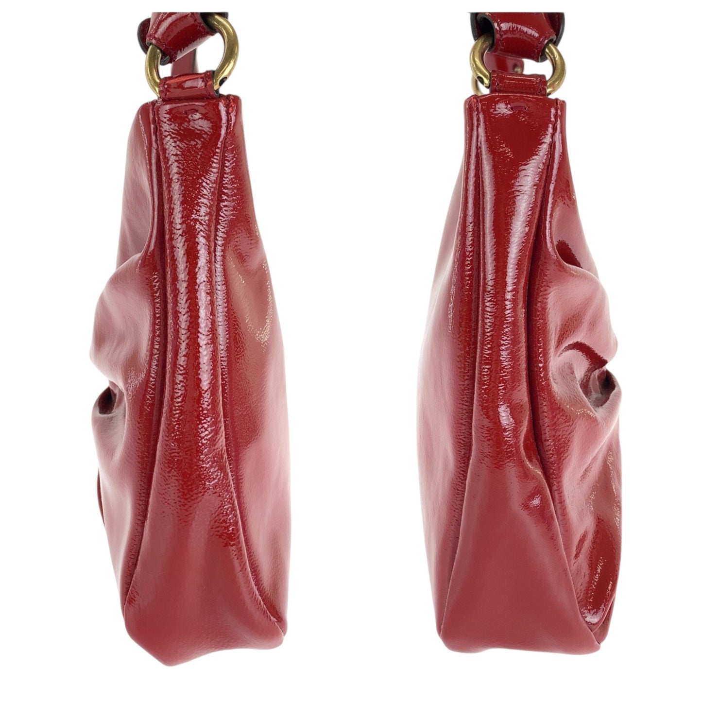 Salvatore Ferragamo Vara Red Gold Hardware Patent Leather Hobo Shoulder Bag Handbag 2Way