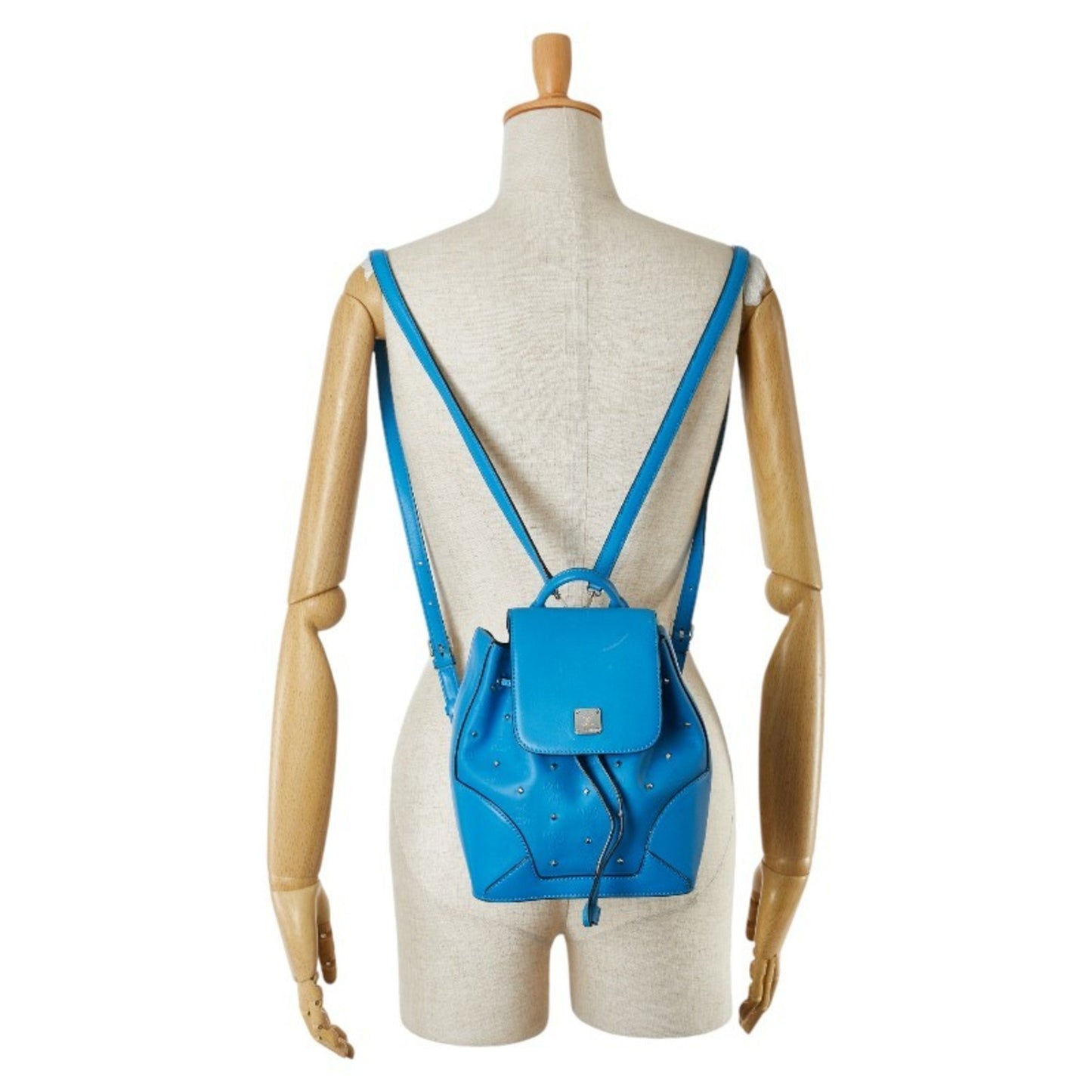Mcm Visetos Studded Backpack Light Blue Leather