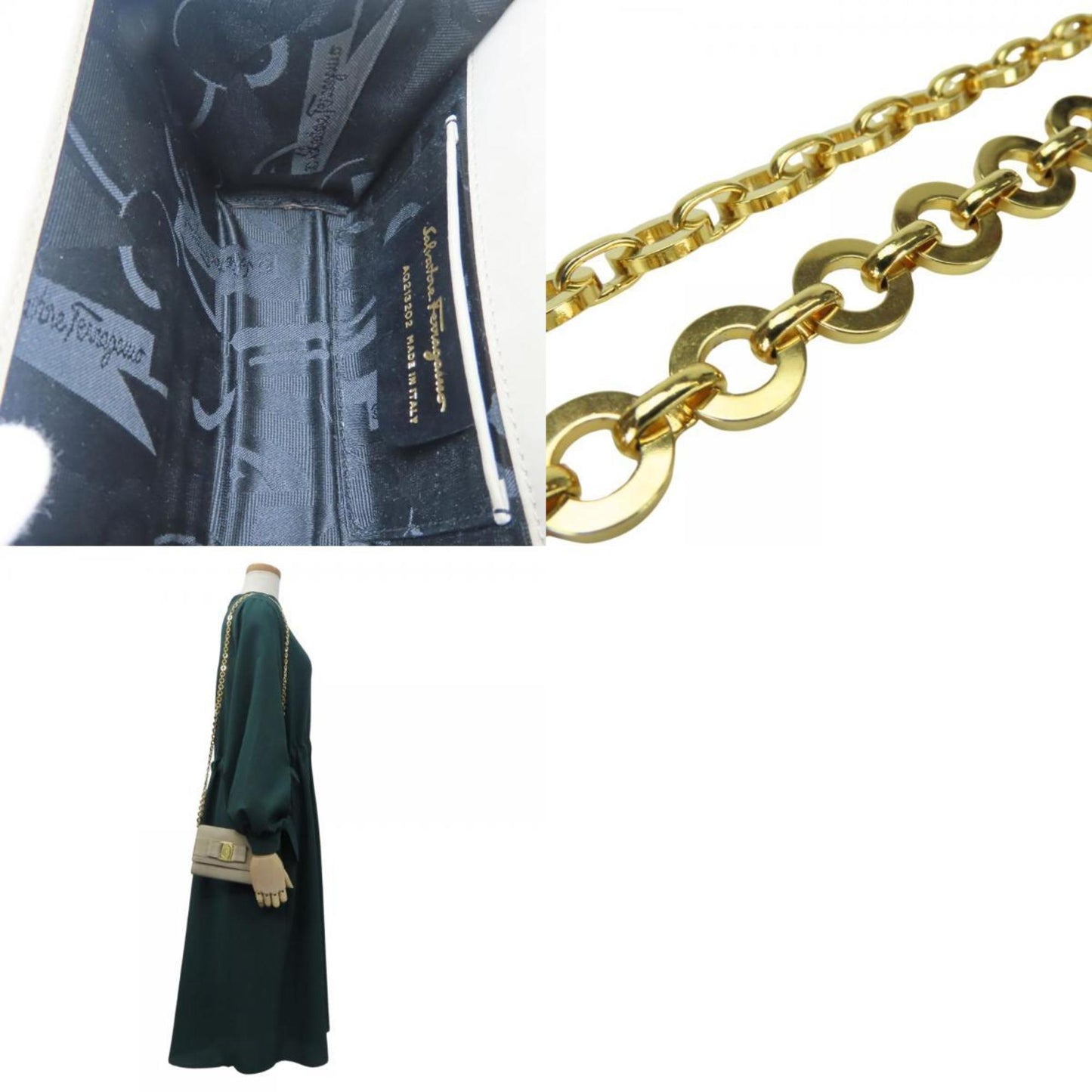 Salvatore Ferragamo Shoulder Bag Aq213202 Vara Ribbon Chain Mini Pochette Suede Greige Waist Pouch