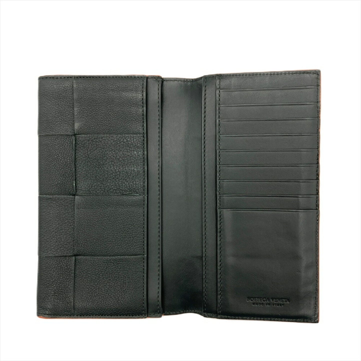 Bottega Veneta Maxi Intrecciato Long Wallet Leather Black Bi-Fold Billfold Itlquedc73Eo