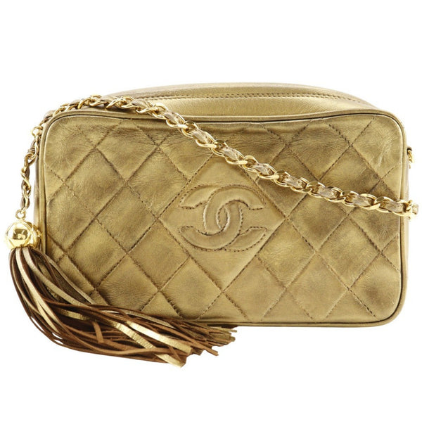 Chanel Chain Shoulder Bag Matelasse A03727 Lambskin Gold Fringe Chainshoulder