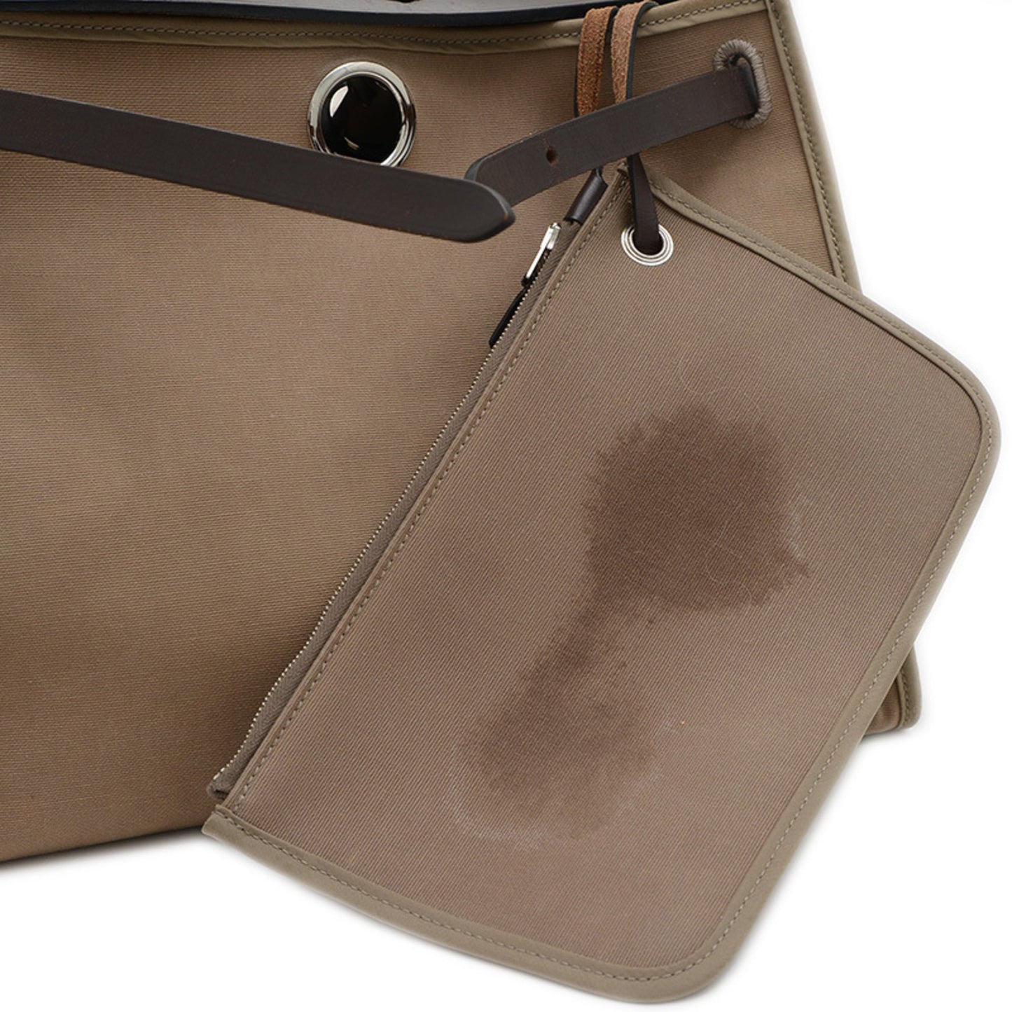 Hermes Airbag Zip Pm Handbag Tote Bag Toile Officier Calf Beige Brown T Stamp Bp