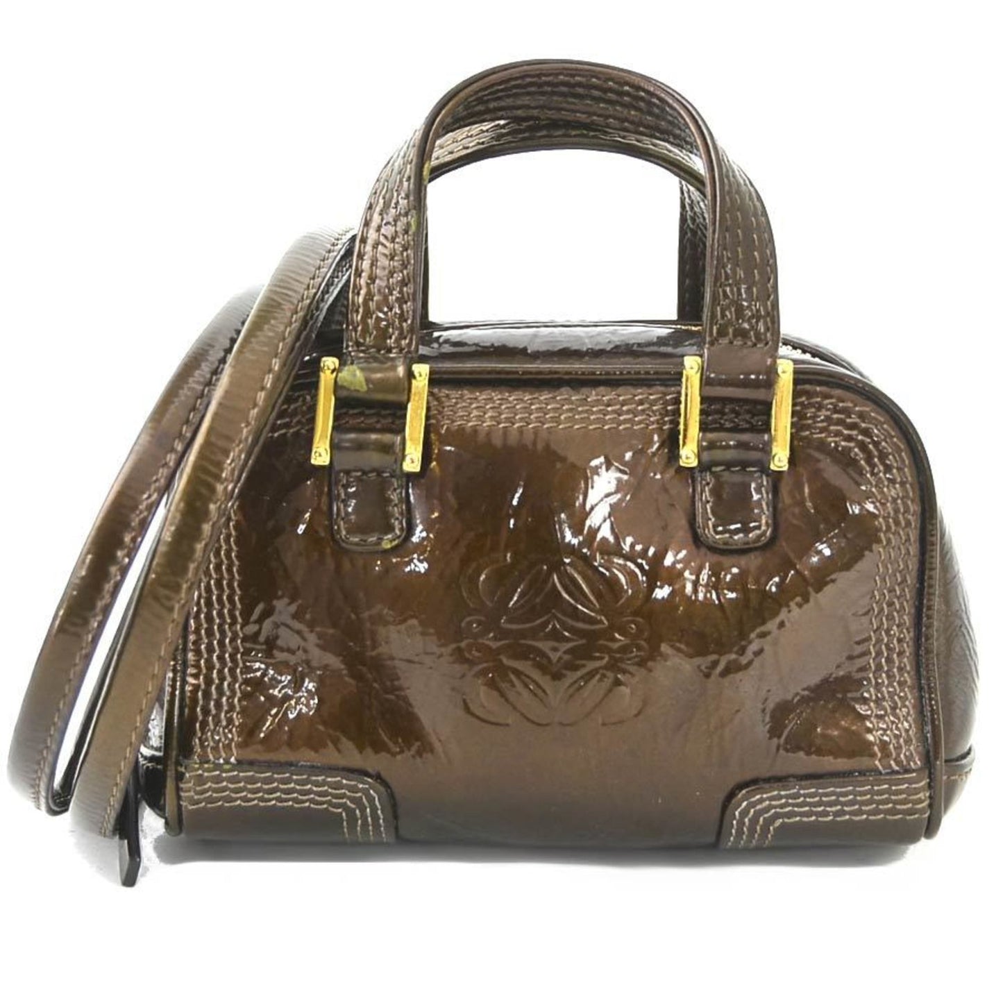 Loewe Shoulder Bag Mini Handbag Anagram Enamel Brown Gold