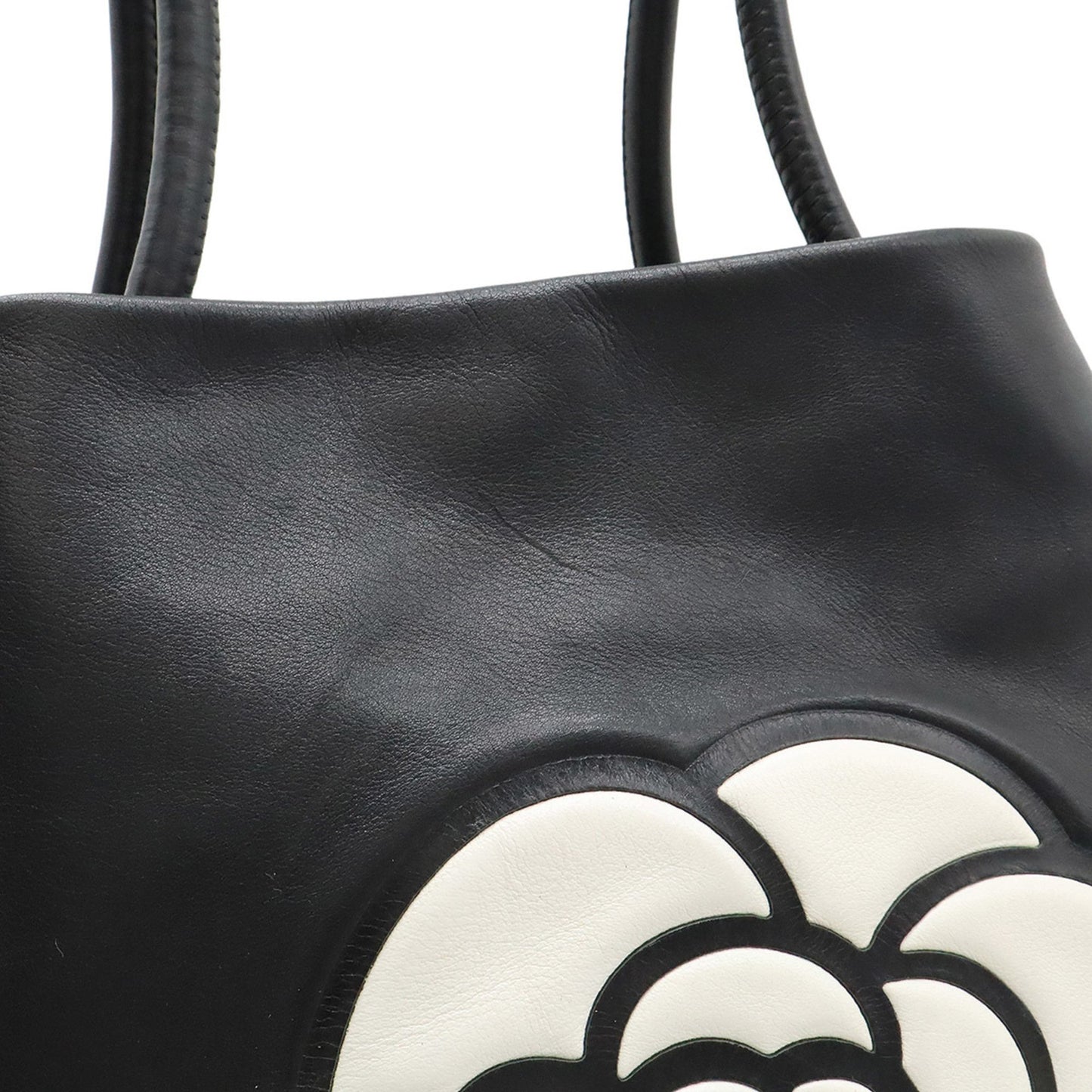 Chanel Camellia Tote Bag Shoulder Leather Black White A20856