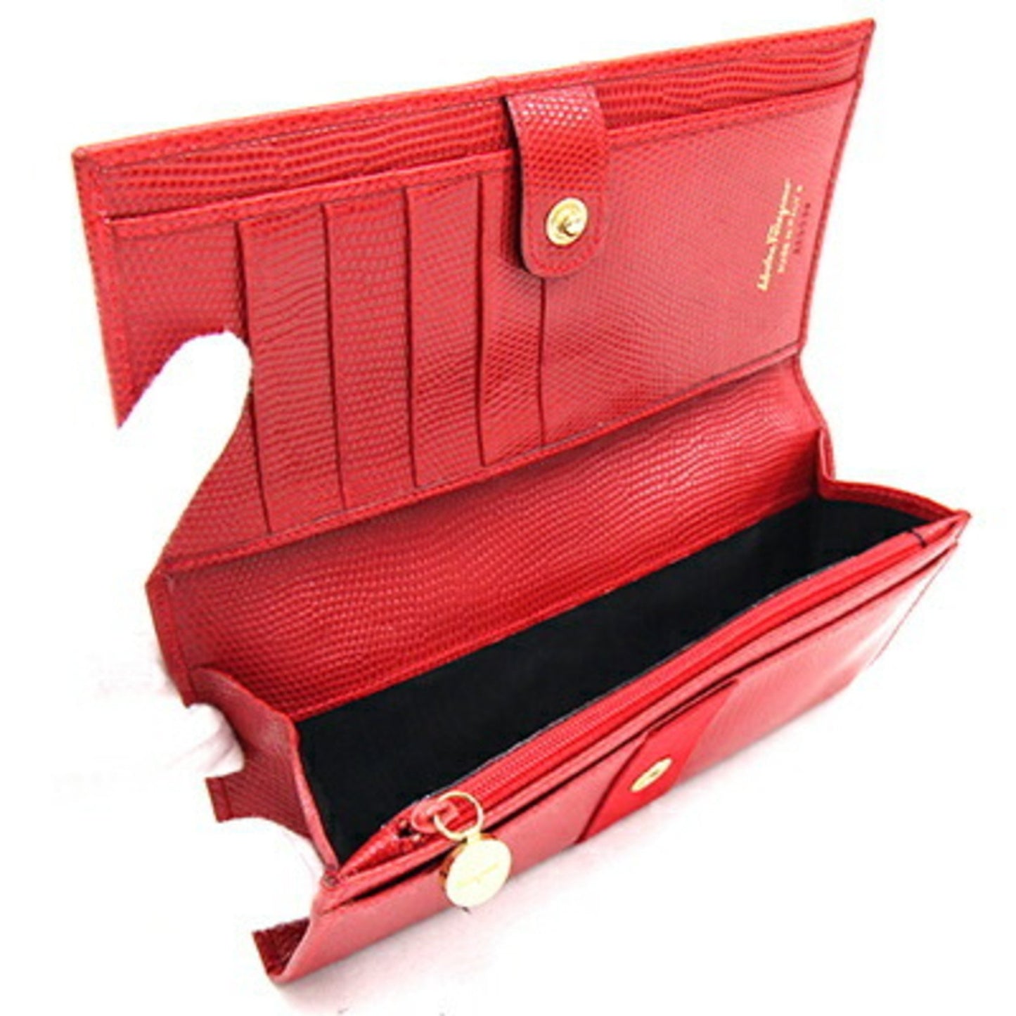 Salvatore Ferragamo Vara 22 3059 Bi-Fold Long Wallet Red Leather Ribbon