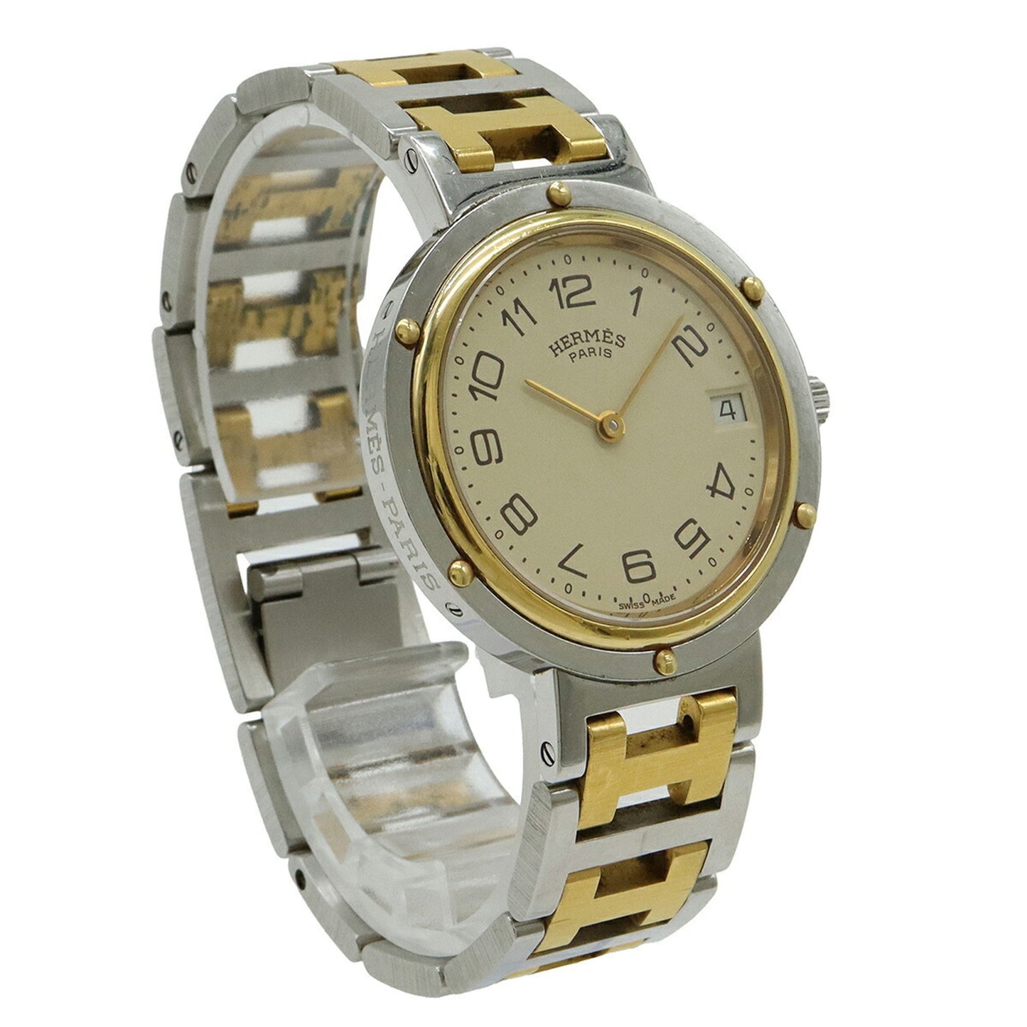 Hermes Clipper Ivory Dial Stainless Steel Gp Two-Tone