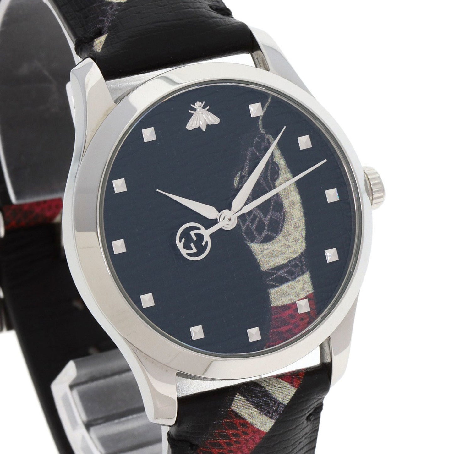 Gucci Ya1264007A G-Timeless Le March Des Merveilles Kingsnake Watch In Stainless Steel And Leather