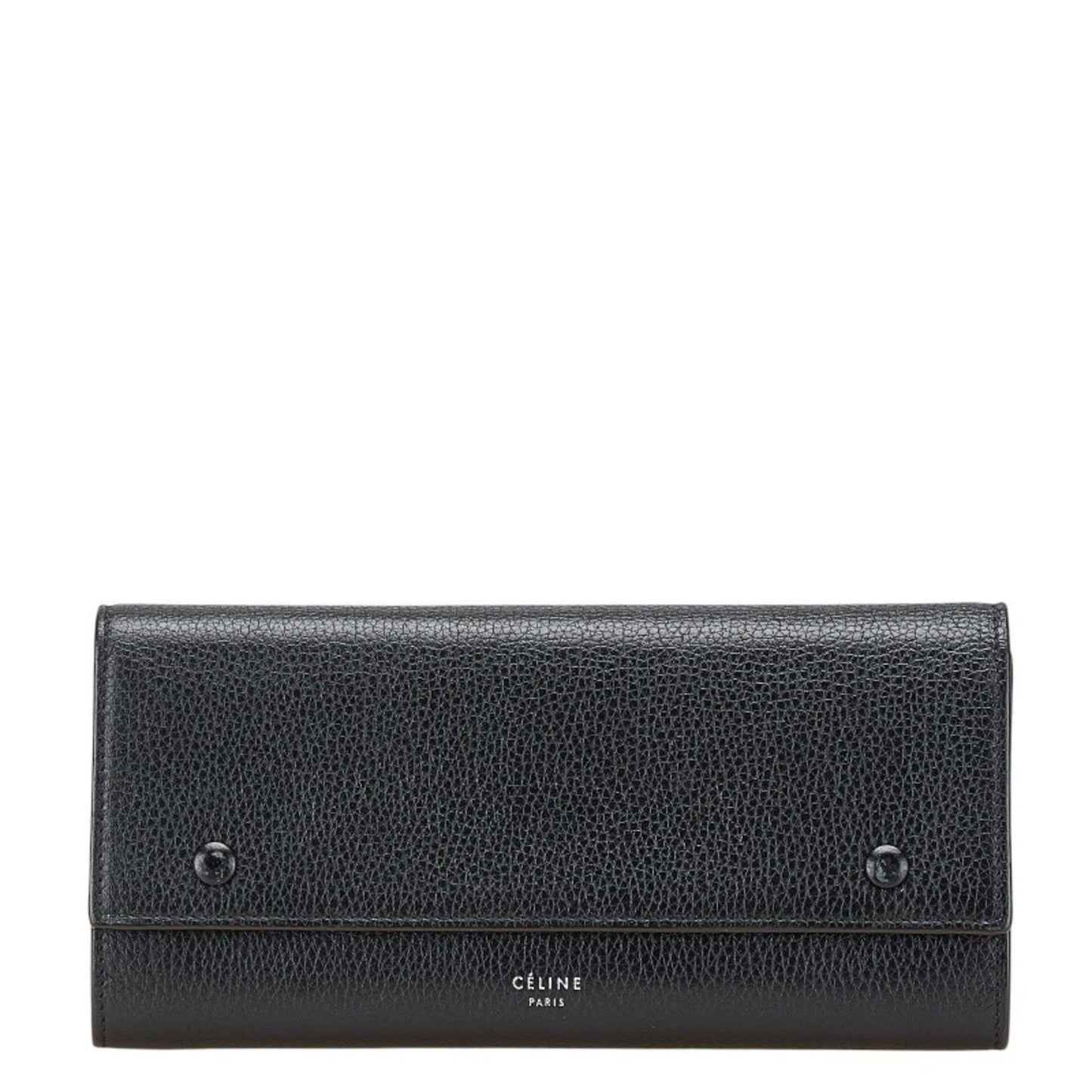 Celine Large Flap Multi-Cushion Long Wallet In Black Leather
