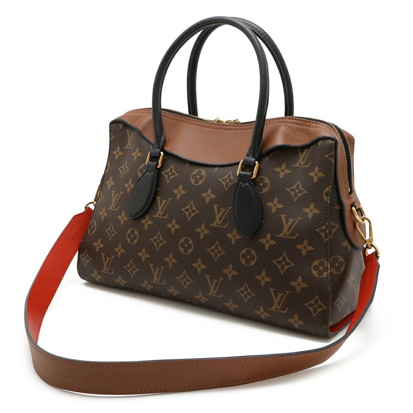 Louis Vuitton Monogram Tuileries Tote Handbag/Shoulder Bag Leather Caramel Black Red M41456