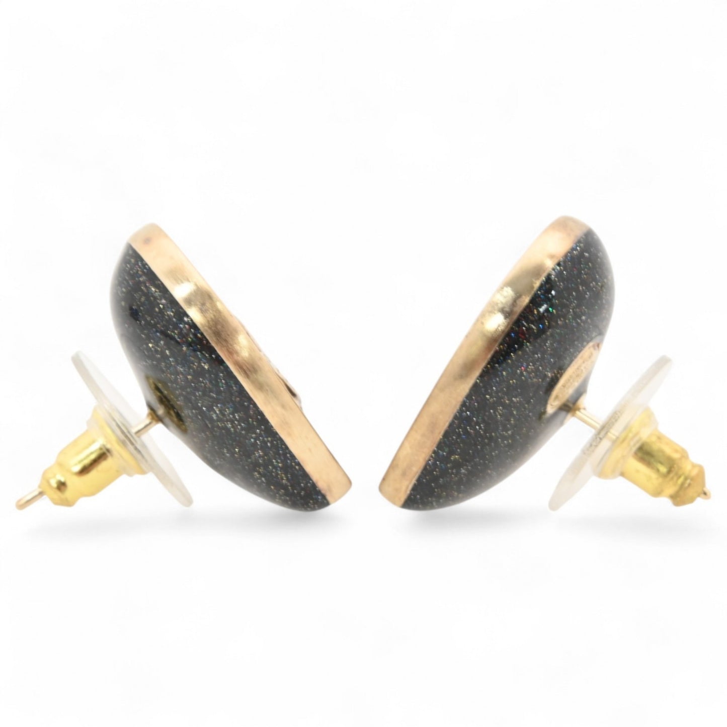 Chanel Coco Mark Earrings In Black Gold