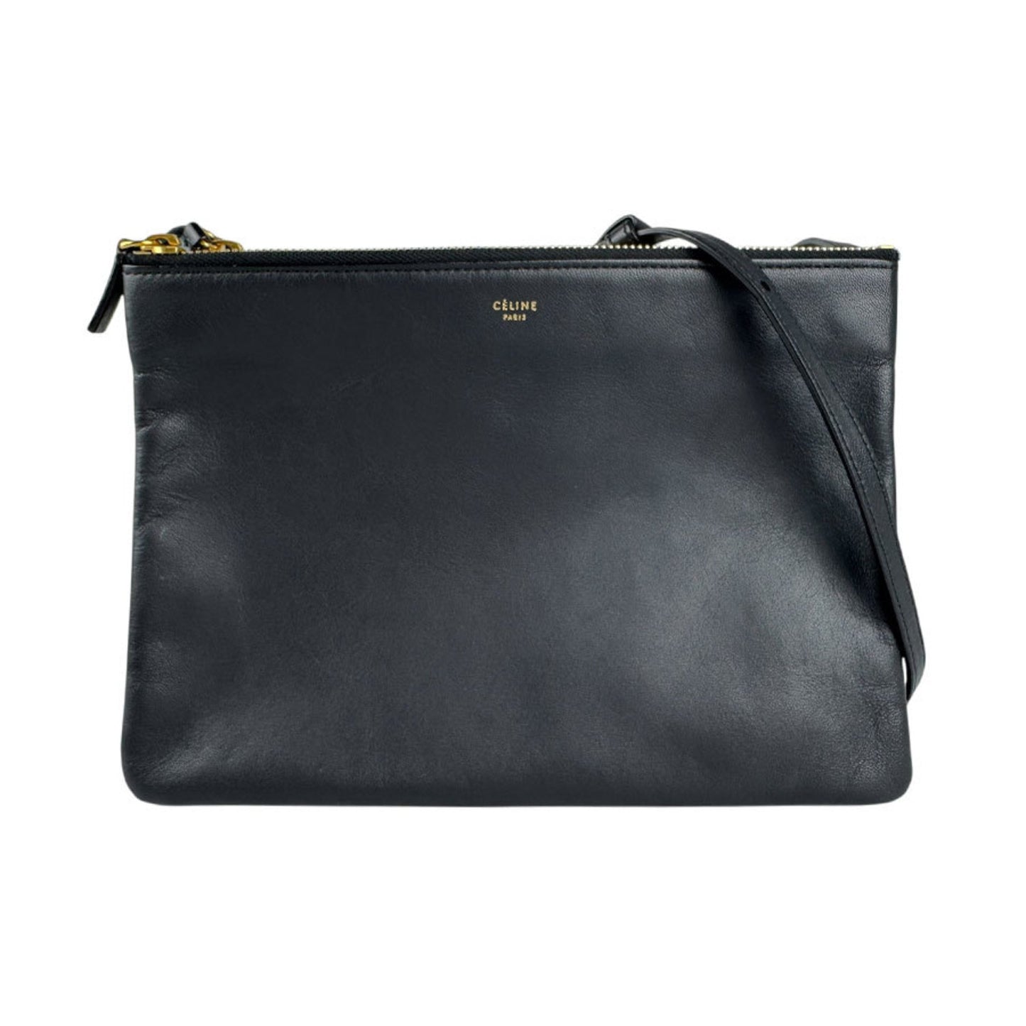 Celine Trio Large Shoulder Bag In Black Leather