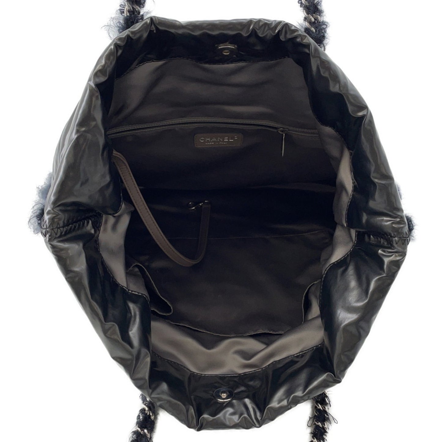 Chanel Chain Tote Bag Coco Mark Nylon Fur Chanel Black