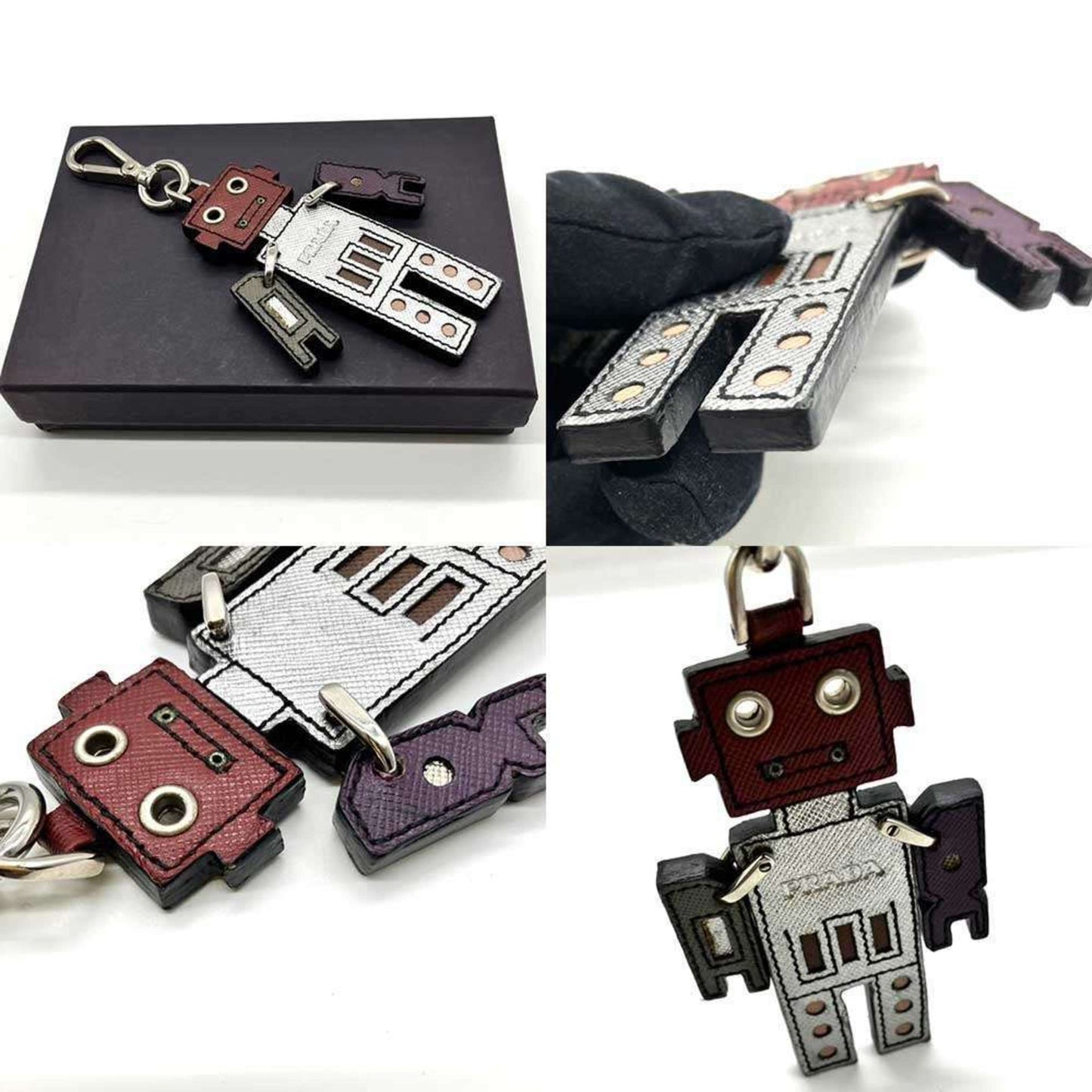 Prada Robot Key Ring Keychain Bag Charm Saffiano Leather Metal Prada