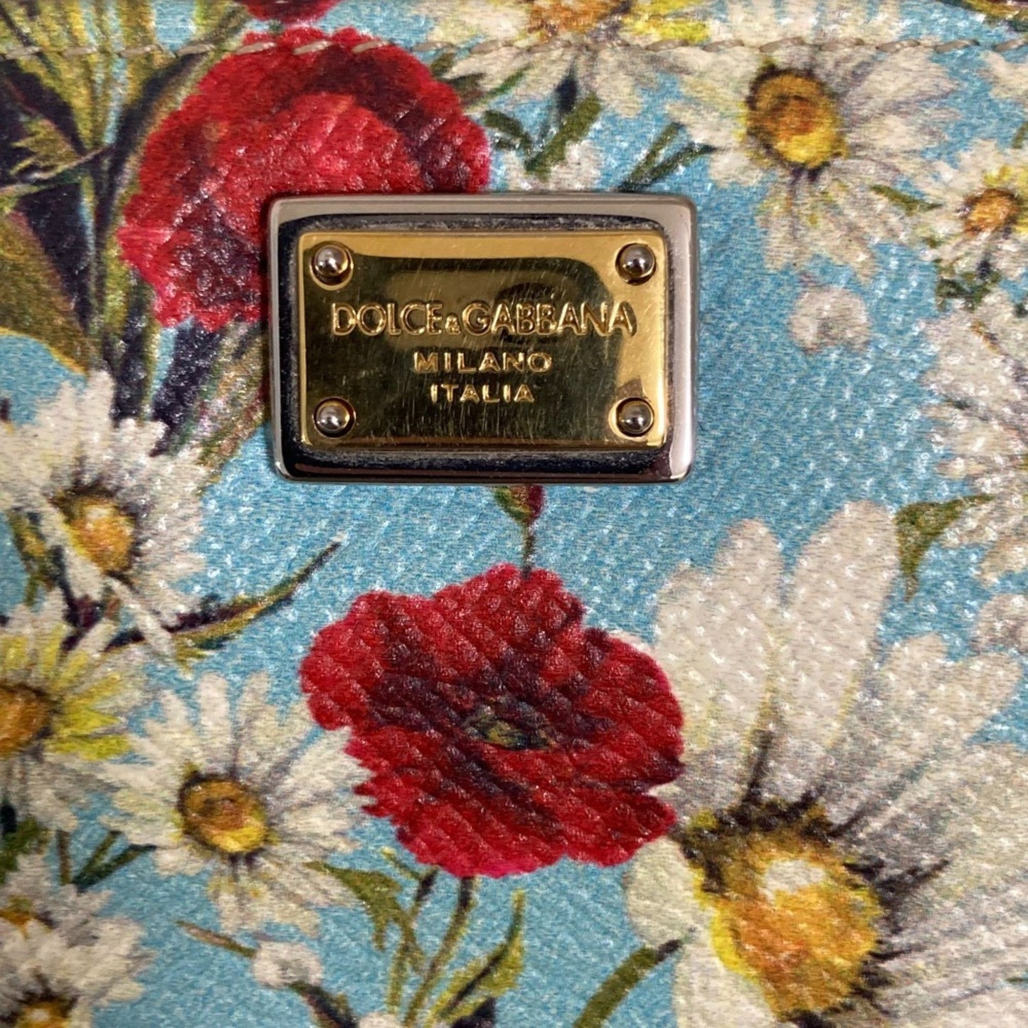 Dolce & Gabbana Floral Print Round Zip Long Wallet In Light Blue