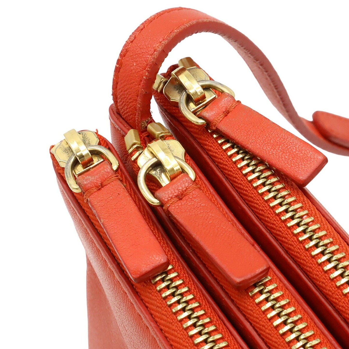 Celine Trio Large Shoulder Bag/Pouch In Orange-Red Leather