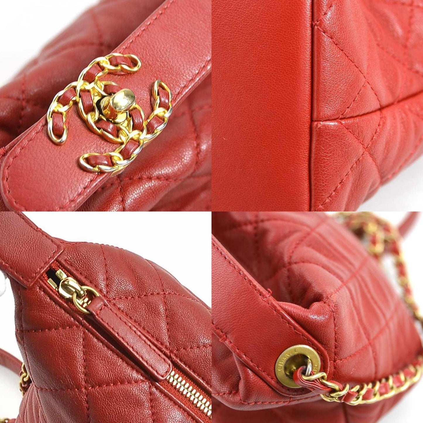 Chanel Shoulder Bag Matelasse Leather Metal Red