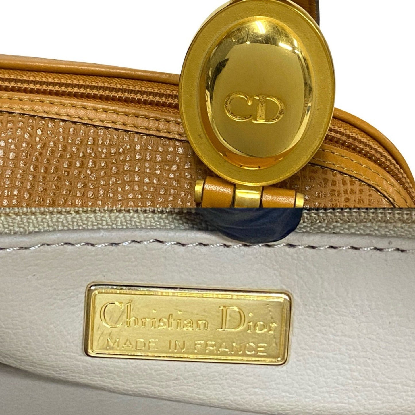 Christian Dior Cd Logo Hardware Leather Handbag/Boston Bag In Camel