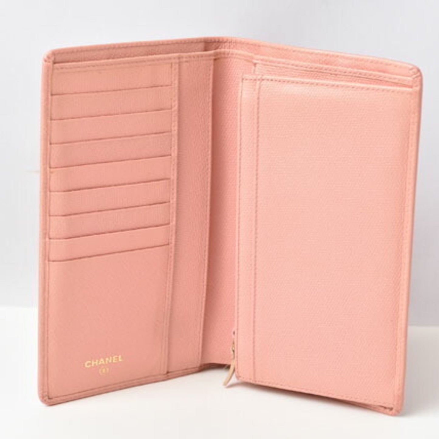 Chanel Wallet Long Here Mark Button Motif Leather Rose A20904