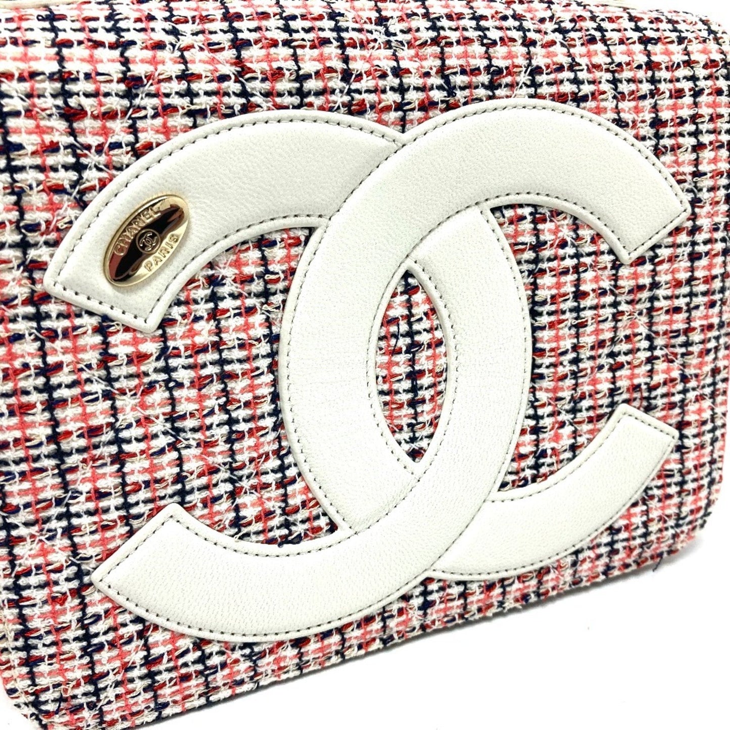 Chanel Cc Coco Mark Flap Pochette Bag Chain Shoulder Leather Tweed