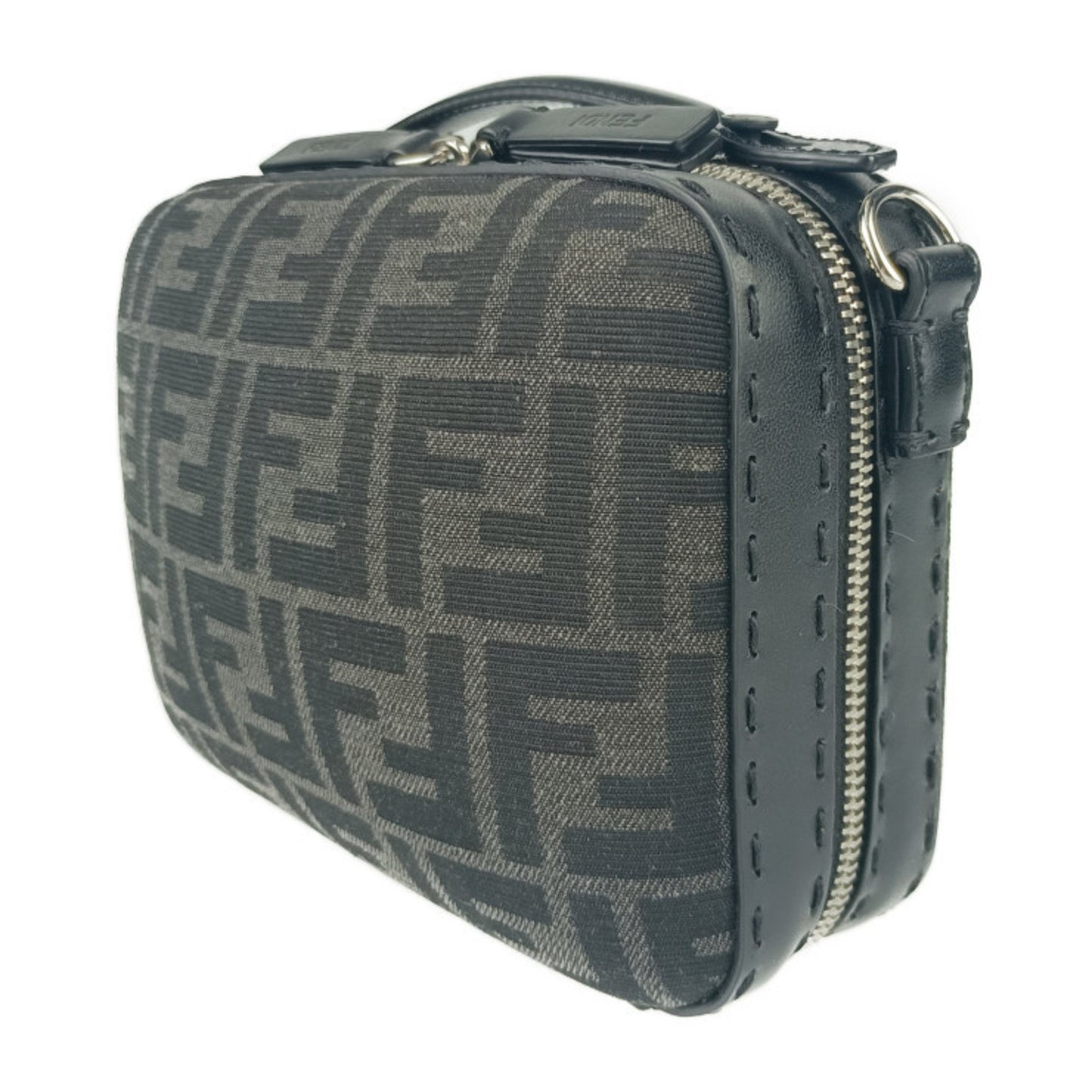 Fendi Zucca Mini Shoulder Bag 7Va552 Grey Black Canvas Leather