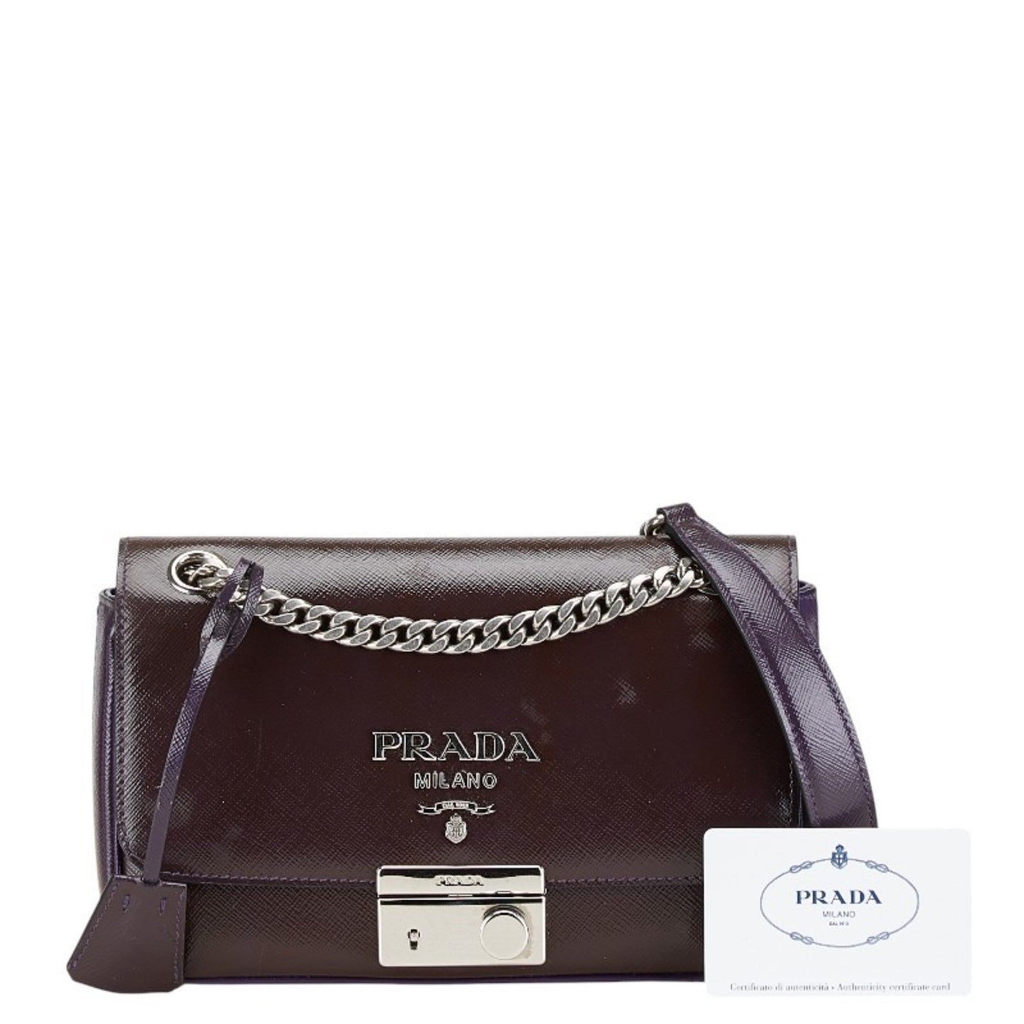 Prada Saffiano Chain Crossbody Shoulder Bag 1Bd147 Purple Enamel