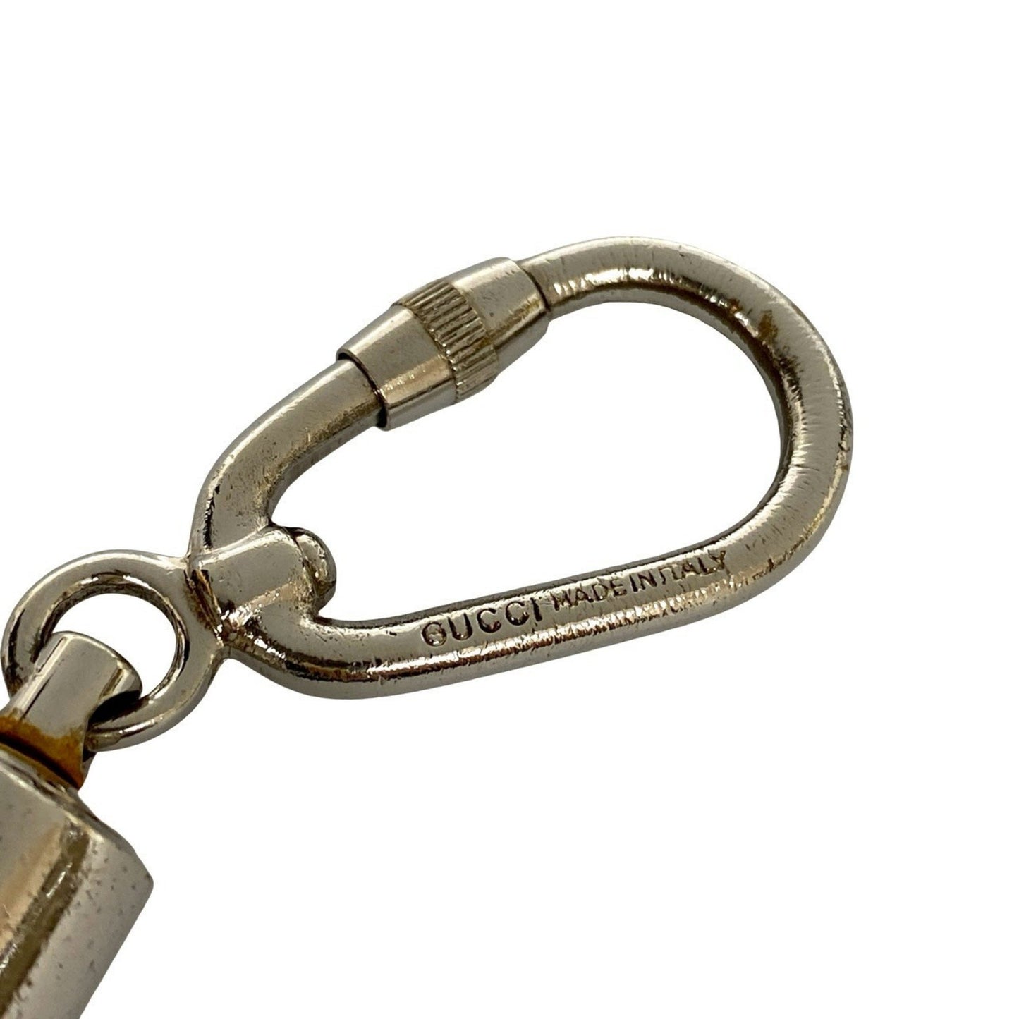 Gucci Gucci Logo Engraved Metal Keychain Key Ring Carabiner Silver 24741