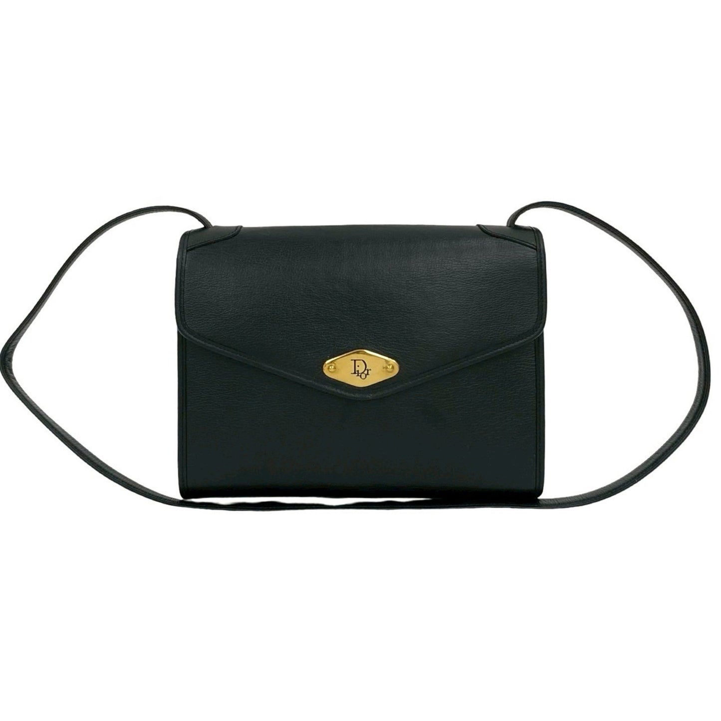 Christian Dior Vintage Logo Hardware Leather Shoulder Bag Pochette Black 26147
