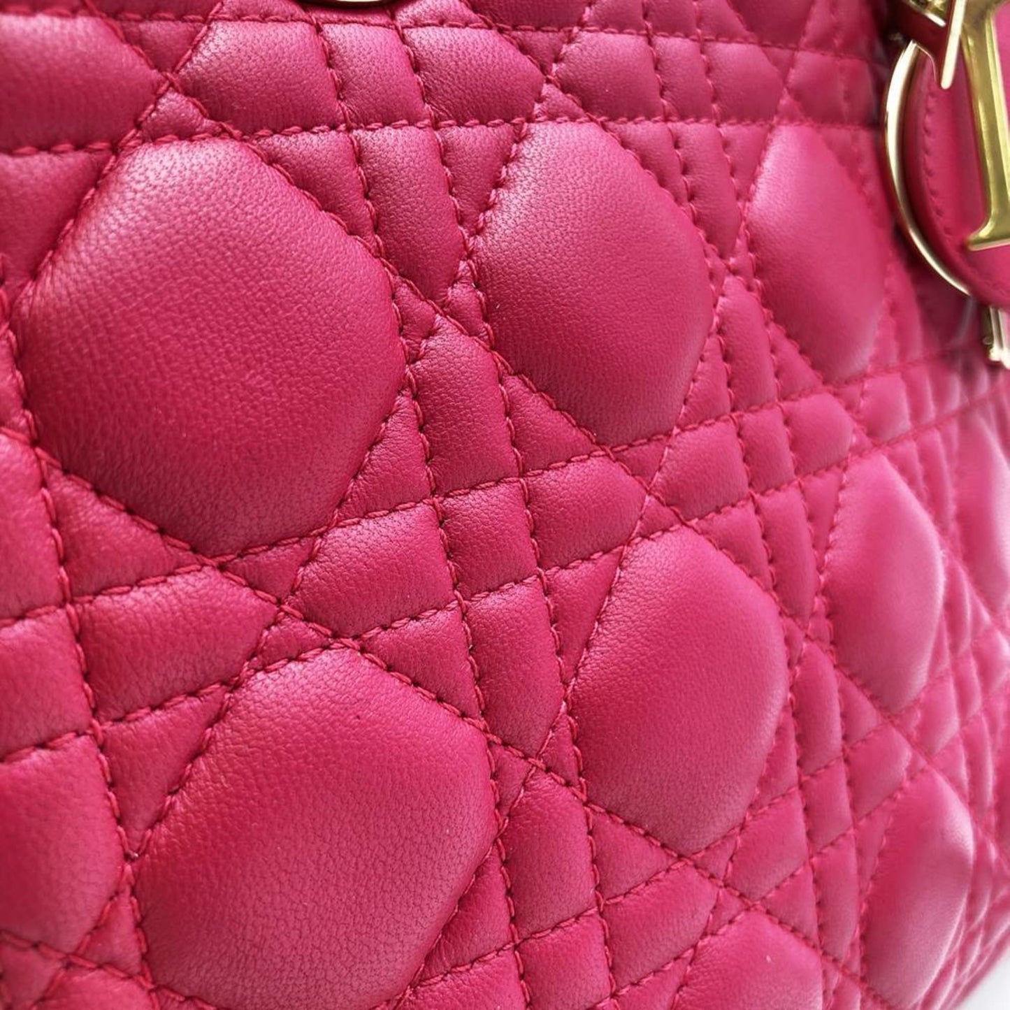 Christian Dior Dior Lady Medium 2Way Shoulder Bag Handbag Leather Pink