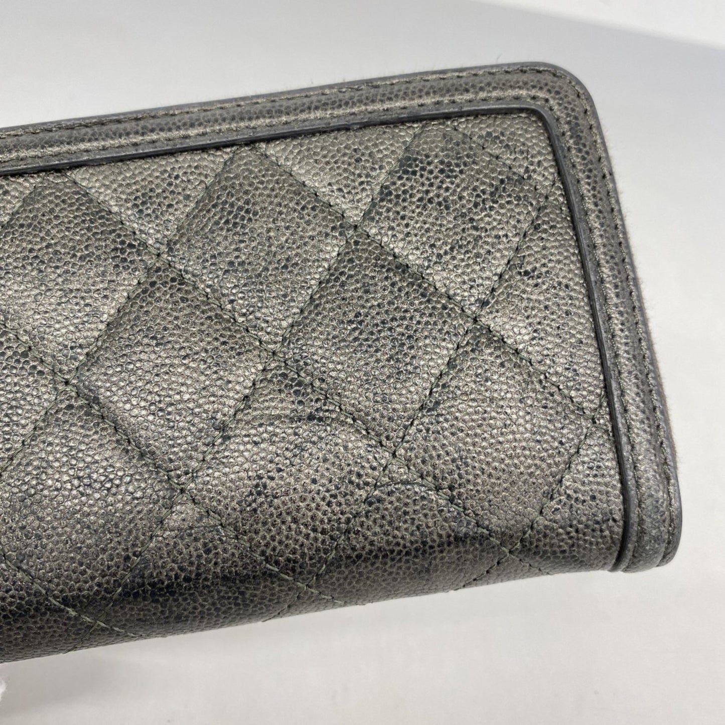 Chanel Cc Filigree Wallet/Coin Case In Caviar Leather (Grey)