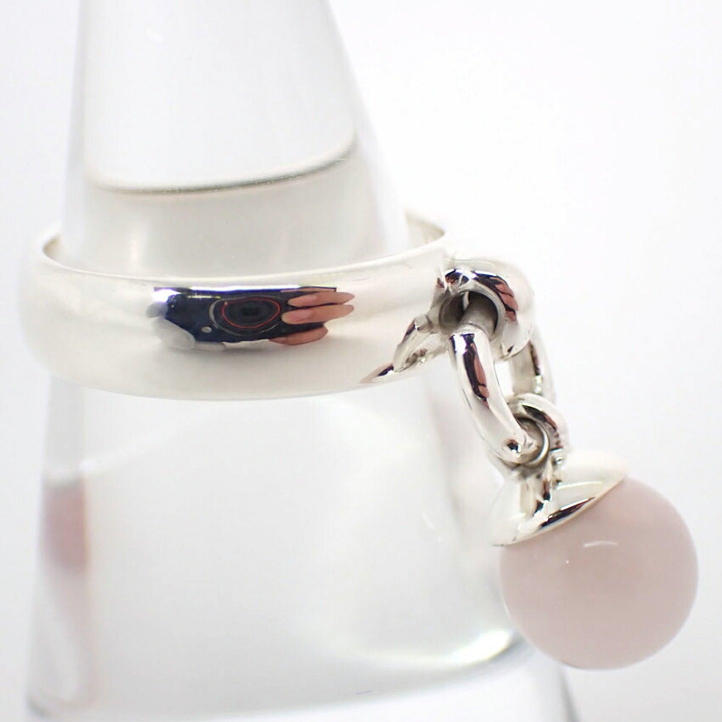 Tiffany 925 Ball Dangle Rose Quartz Ring