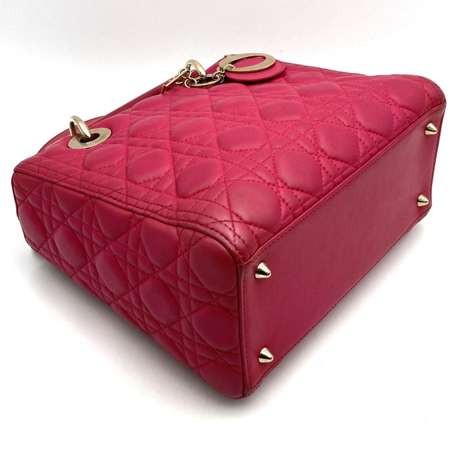 Christian Dior Dior Lady Medium 2Way Shoulder Bag Handbag Leather Pink