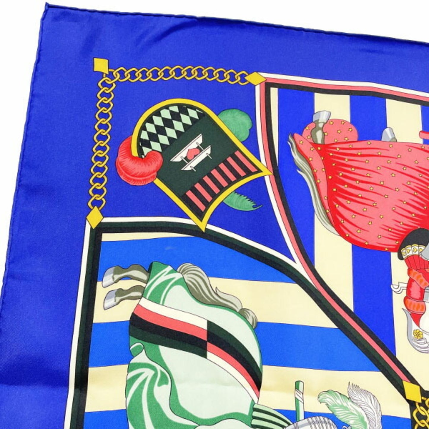 Hermes Scarf Muffler Carre 90 Silk Blue Multicolor Helmes Chocs En Plumes Feather Clash Knight