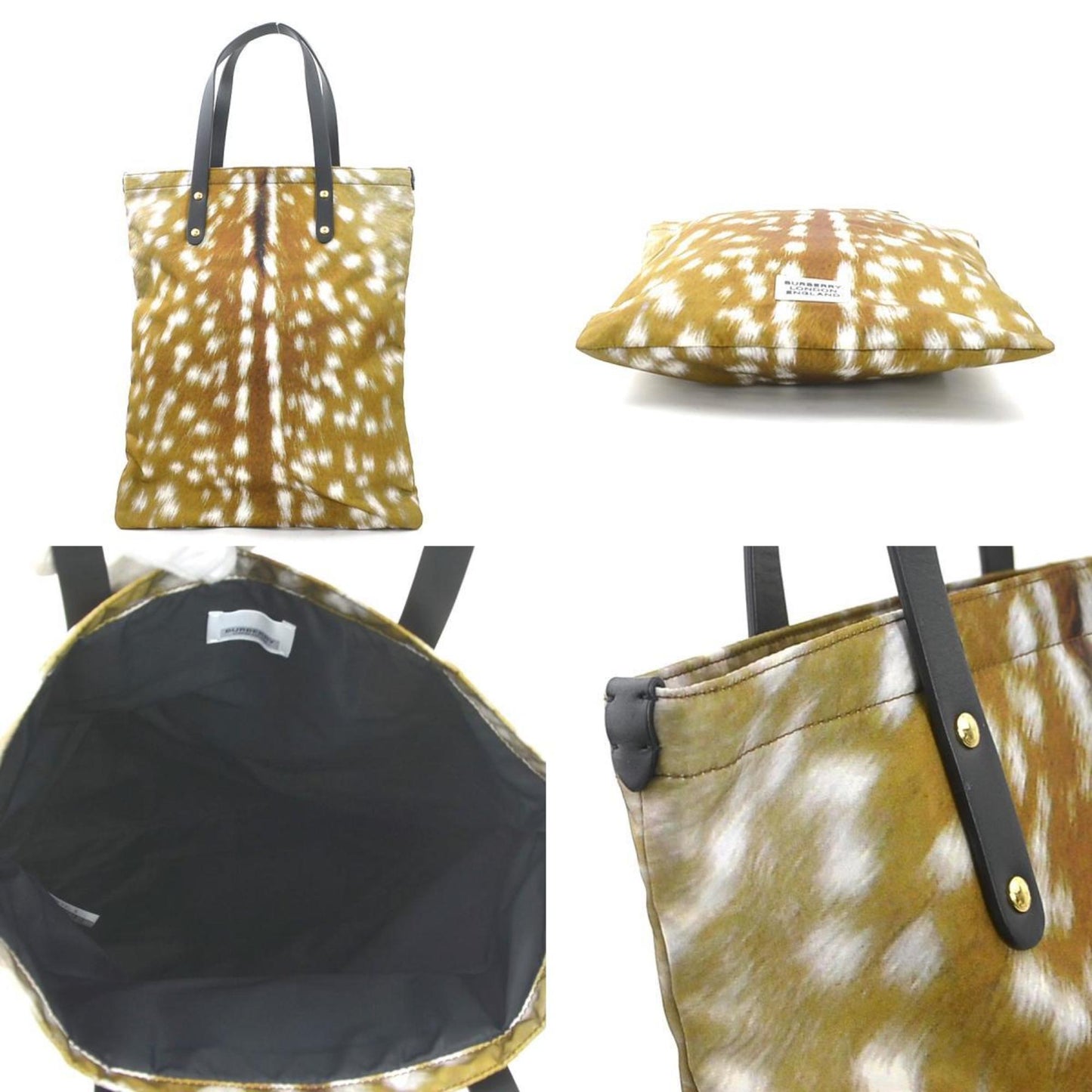 Burberry Handbag Nylon Leather Brown X Black