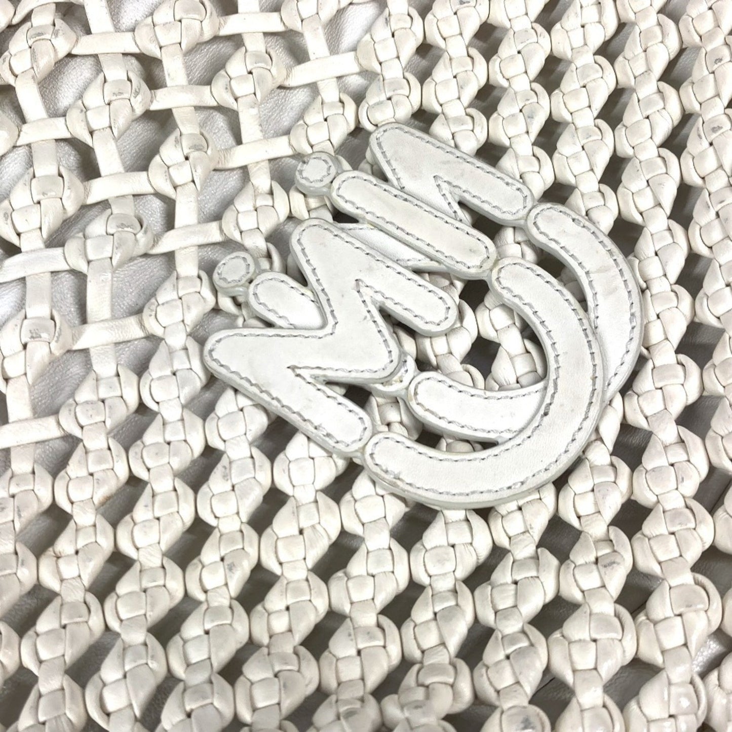 Miu Miu Logo Mesh Shoulder Bag Beach Leather