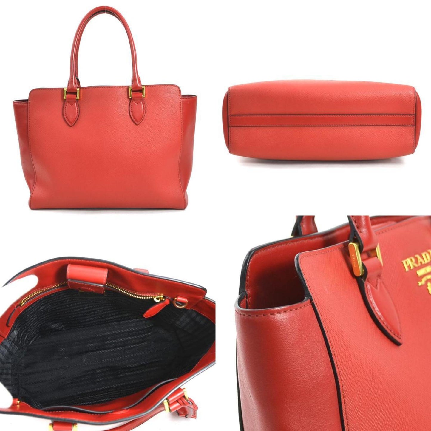 Prada Handbag Shoulder Bag Leather Red Gold