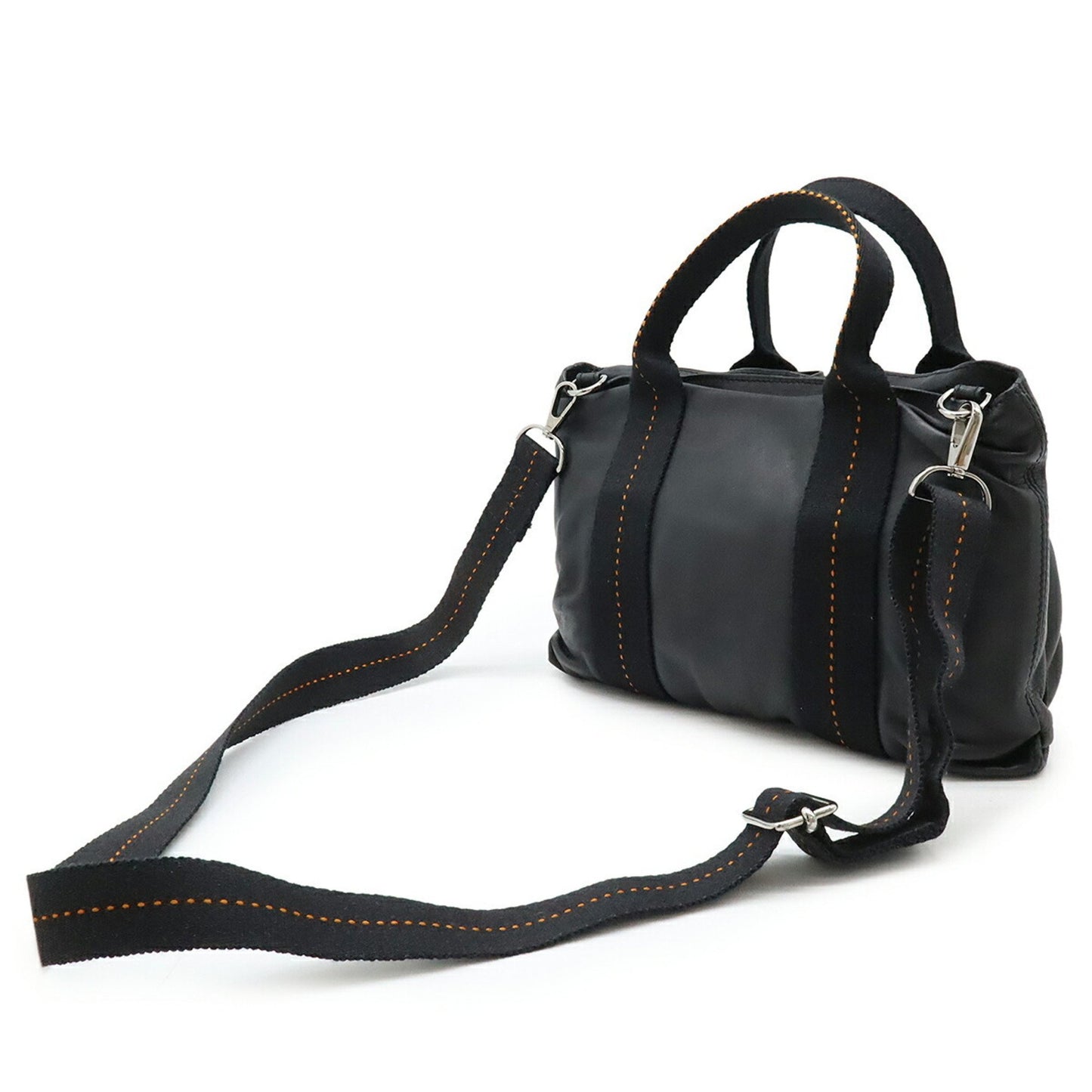 Hermes Caravan Horizontal Pm Tote Bag Shoulder Veauderma Leather Black Orange