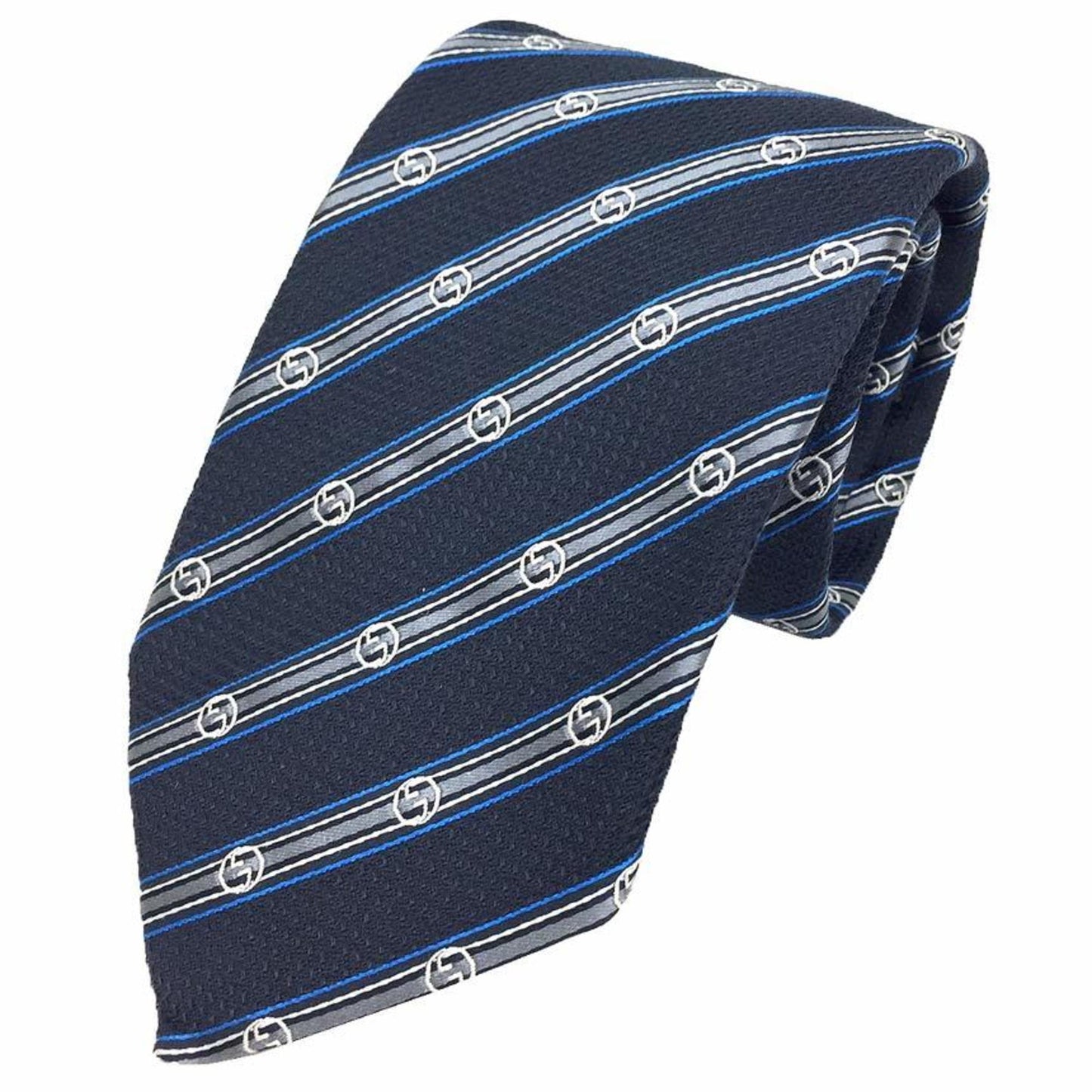 Gucci Gucci Tie Gg Stripe Silk Navy X Grey