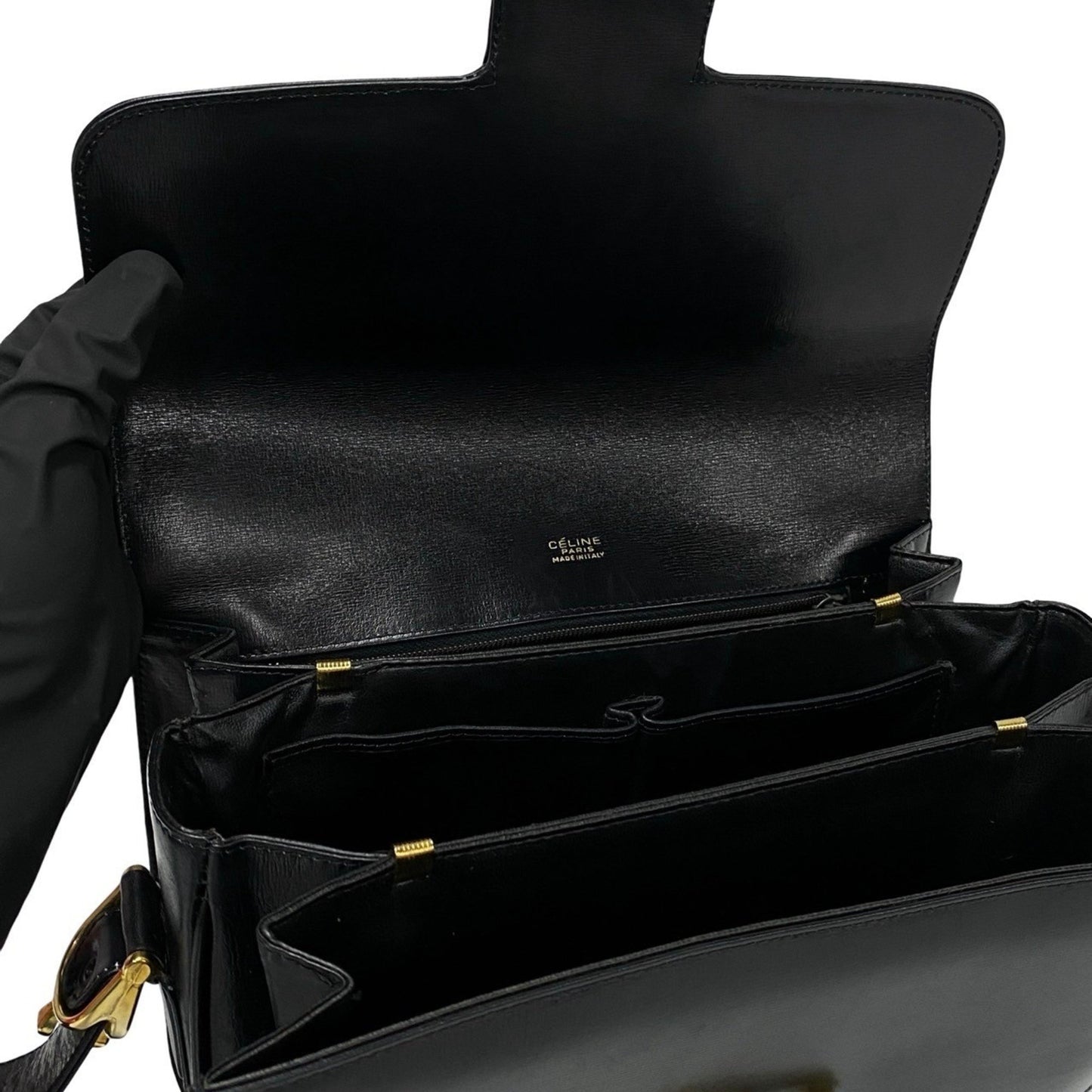 Celine Logo Horse-Drawn Carriage Hardware Calfskin Leather Mini Shoulder Bag/Pochette/Sacoche Black