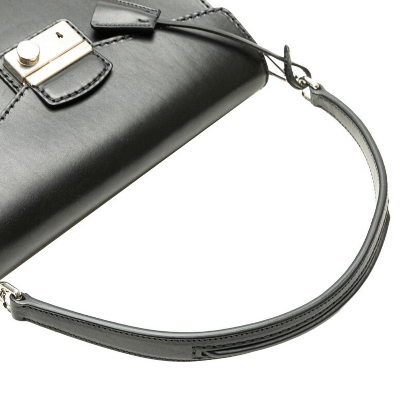 Prada Stitched Rim Handbag Shoulder Bag Br5138 Black Leather