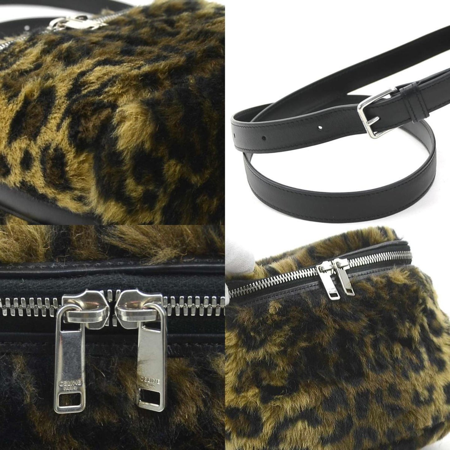 Celine Shoulder Bag Fur Leather Black X Brown
