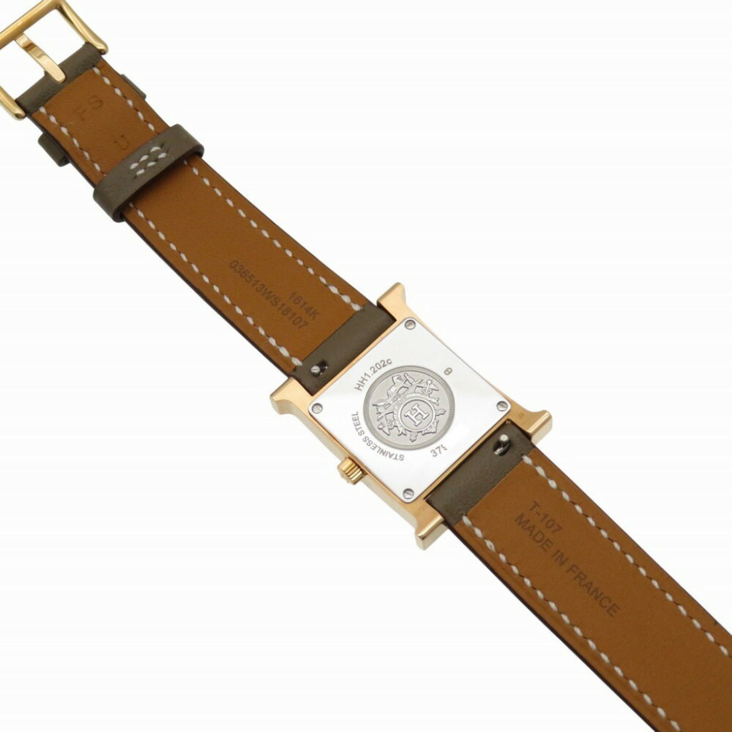 Like New Hermes H Watch Double Tour Hh1.202C Quartz Wristwatch Ss/Leather Silver U Stamp 1101Hermes