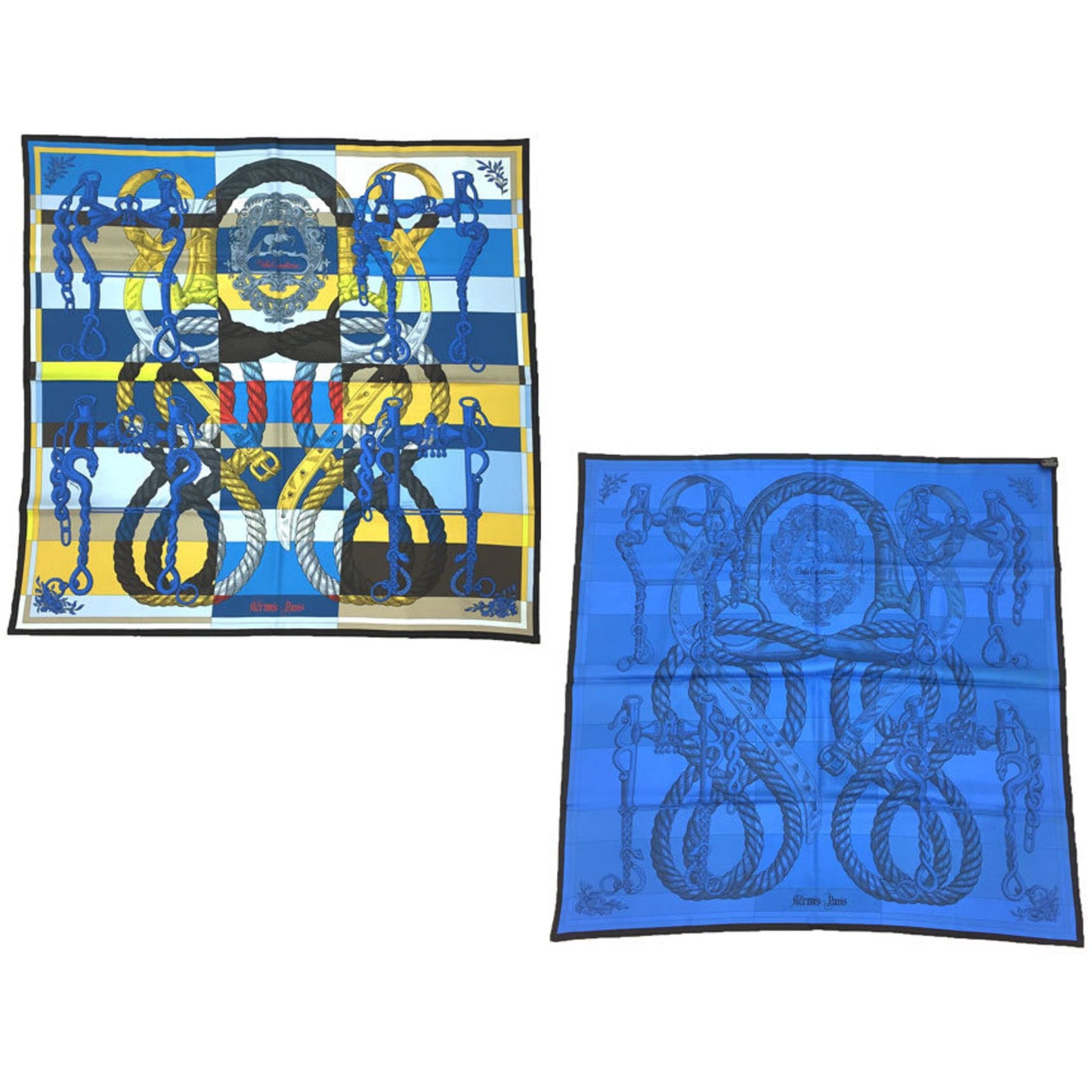 Hermes Carre 90 Double Face Scarf Muffler Della Cavalleria 100% Silk Blue Aq9862