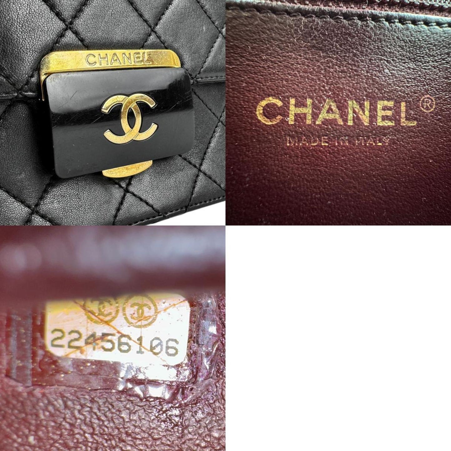 Chanel Shoulder Bag Leather Black Gold