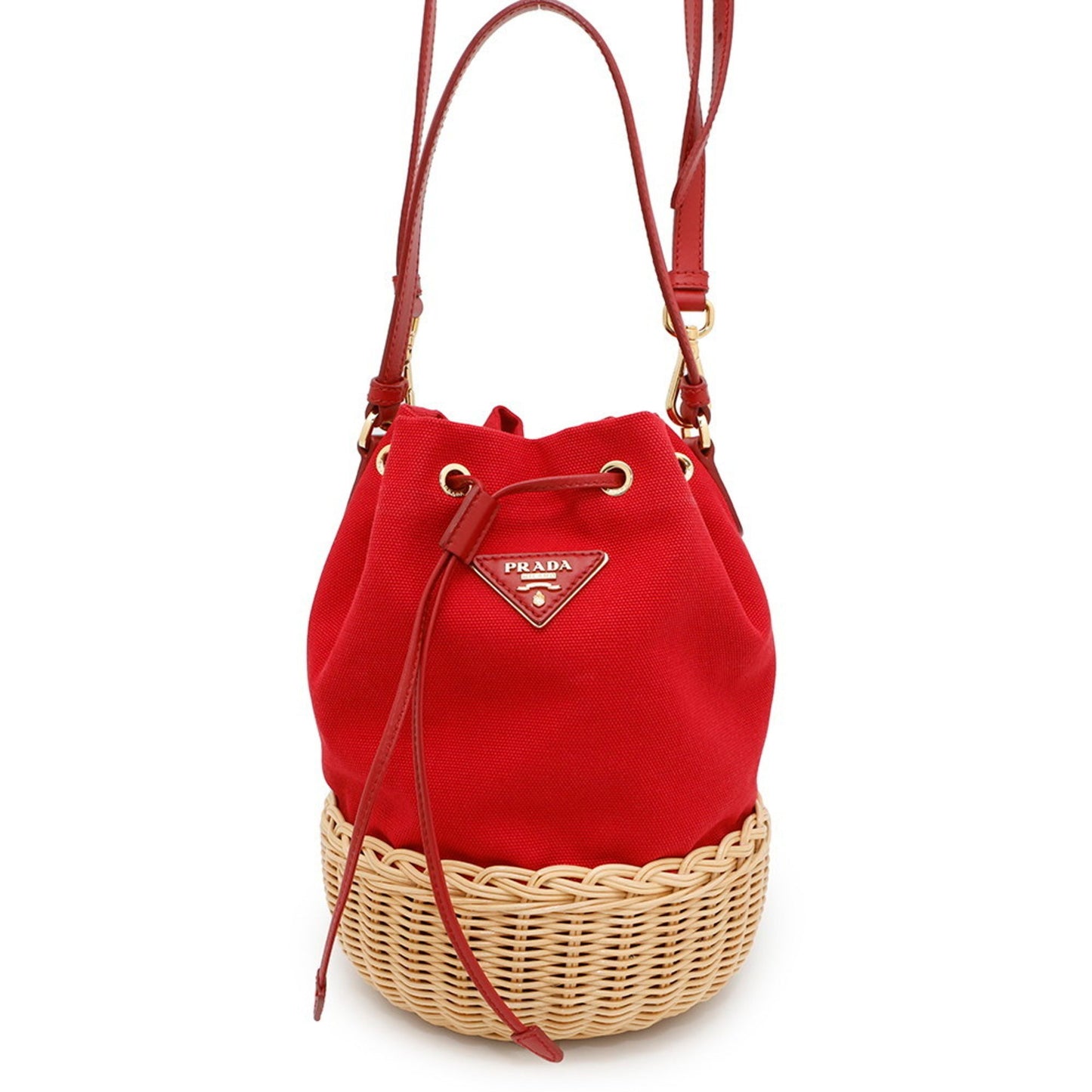Prada Handbag Drawstring Bucket Bag Canvas Raffia 1Bh115 Prada 2-Way