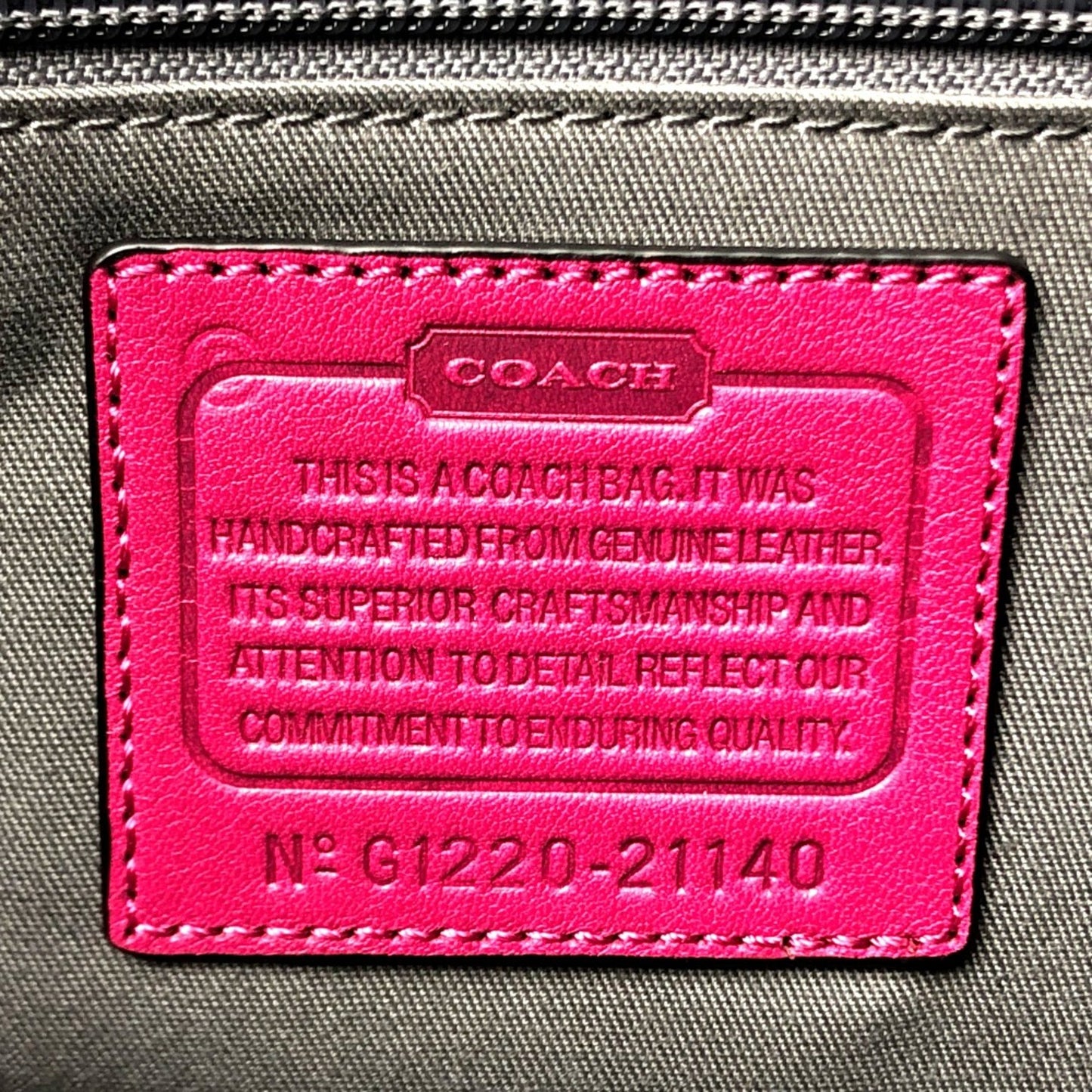 Coach 21140 Textured Legacy Bag Shoulder Bag Charcoal Gray Gray Fuchsia Pink