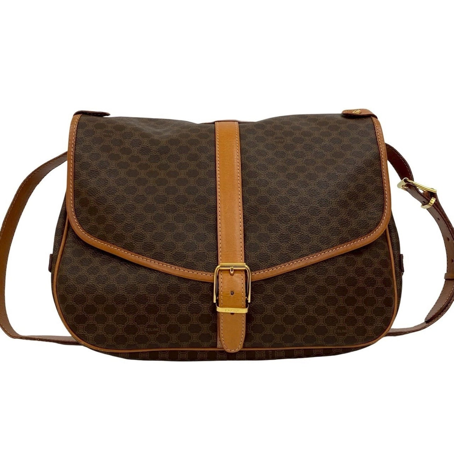 Celine Macadam Blason Pattern Leather Shoulder Bag/Sacoch/Body Bag Brown 013-5