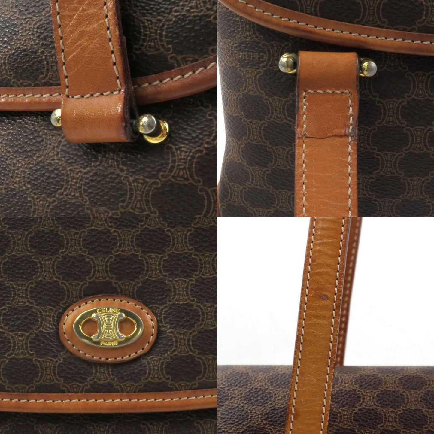 Celine Handbag Macadam Leather Brown Gold