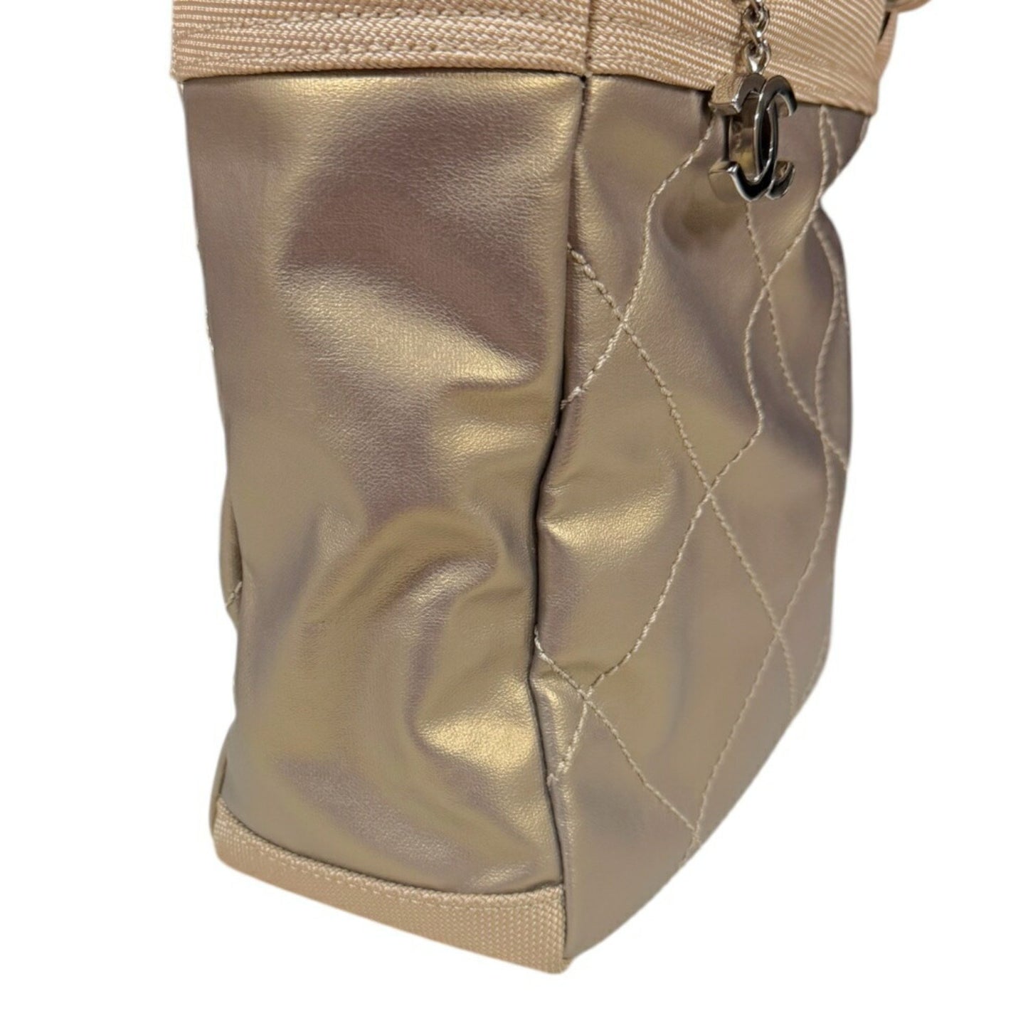 Chanel Paris Biarritz Pm Handbag Coated Canvas A34208 Gold